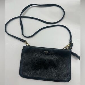 Fossil Black Leather Small Crossbody Handbag/Bag/Clutch